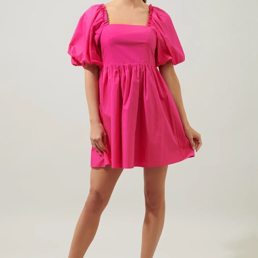 NWT SugarLips Marion Oversized Puff Sleeve Babydoll Mini Dress Sz M